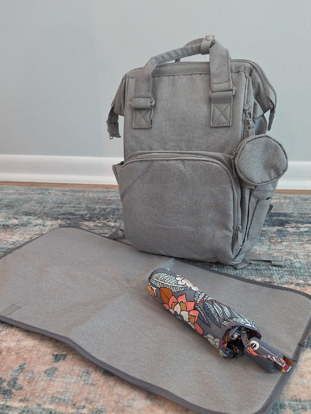 New! Grey Live-In-Style Multi-Pocket Backpack with Changing Mat